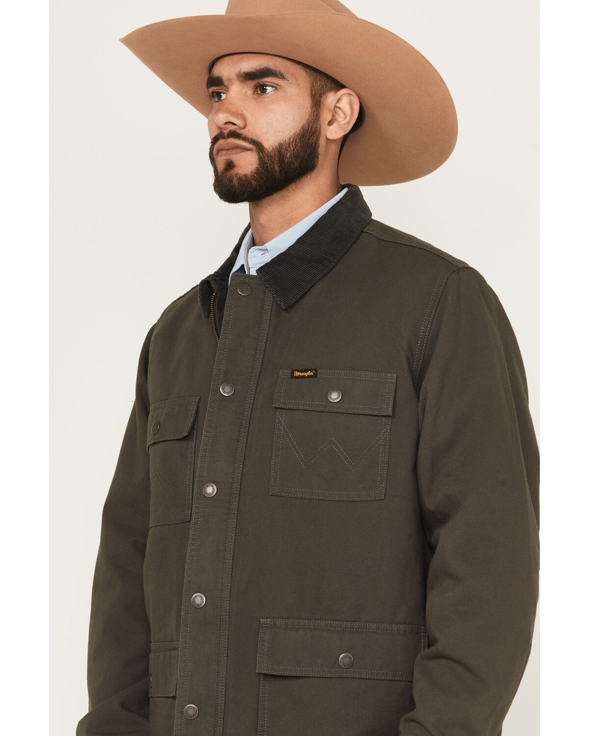 Image #2 - Wrangler Men's Solid Flannel Lined Barn Coat, Olive, hi-res