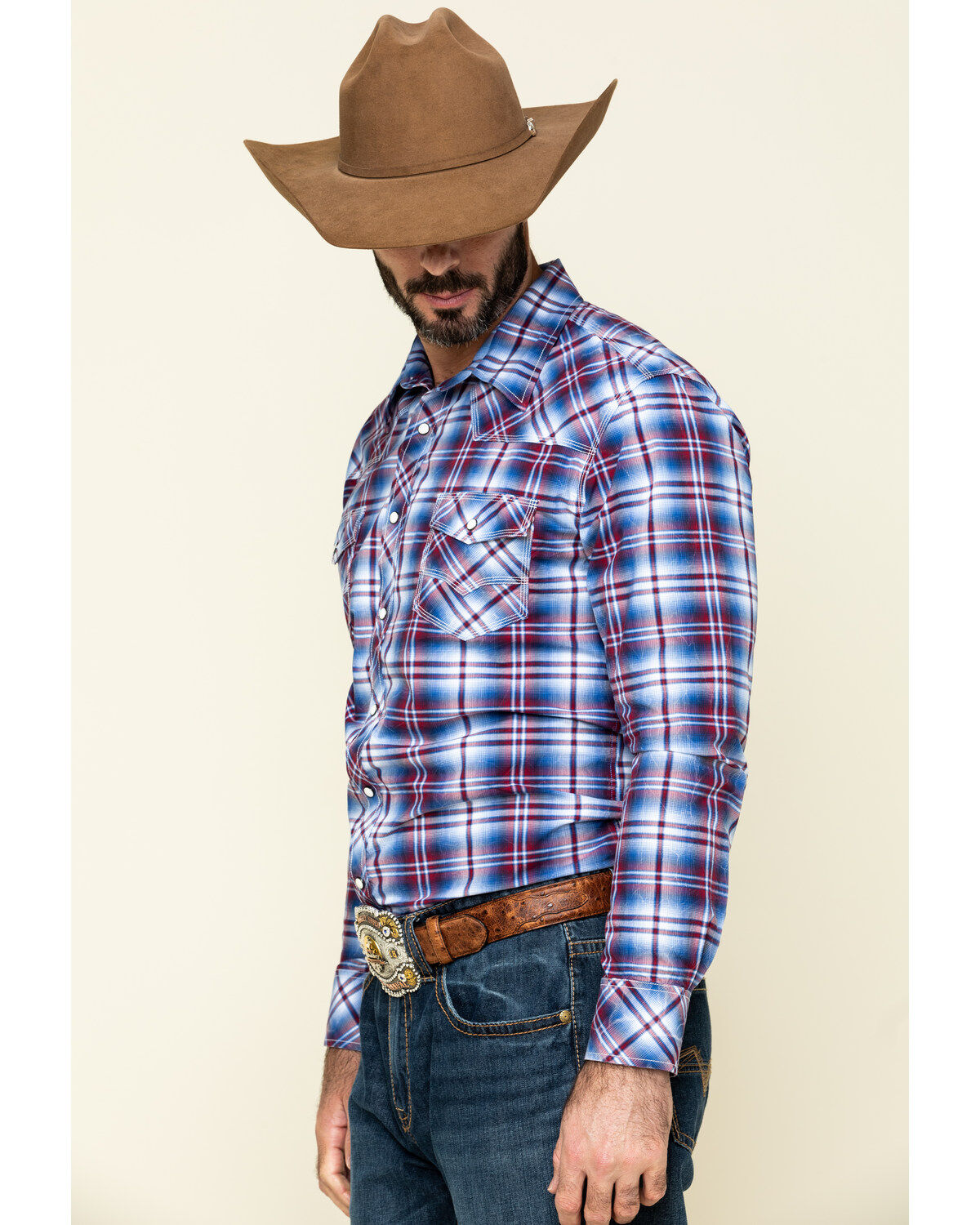 Rock & Roll Denim Men´s Ombre Crinkle Plaid Long Sleeve WesternShirt teamlce.in - Image 4