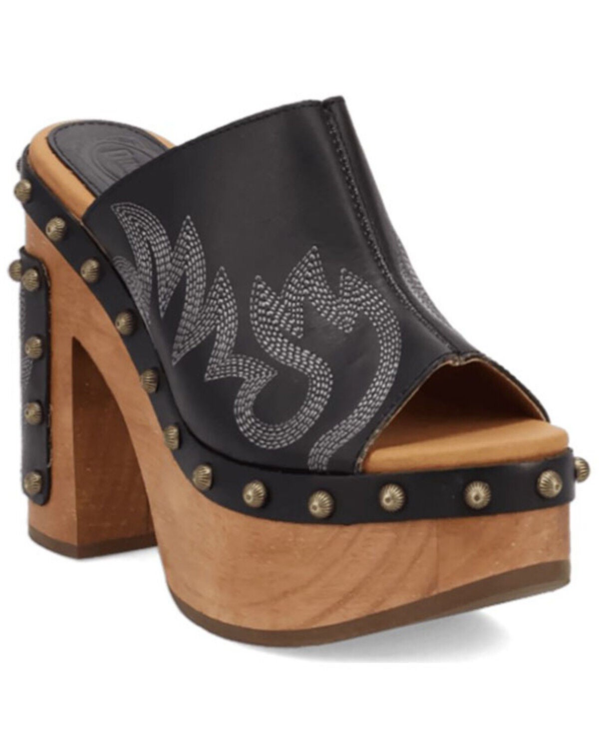 Dingo Women's Free Spirit Wooden Sandals, Black, hi-res