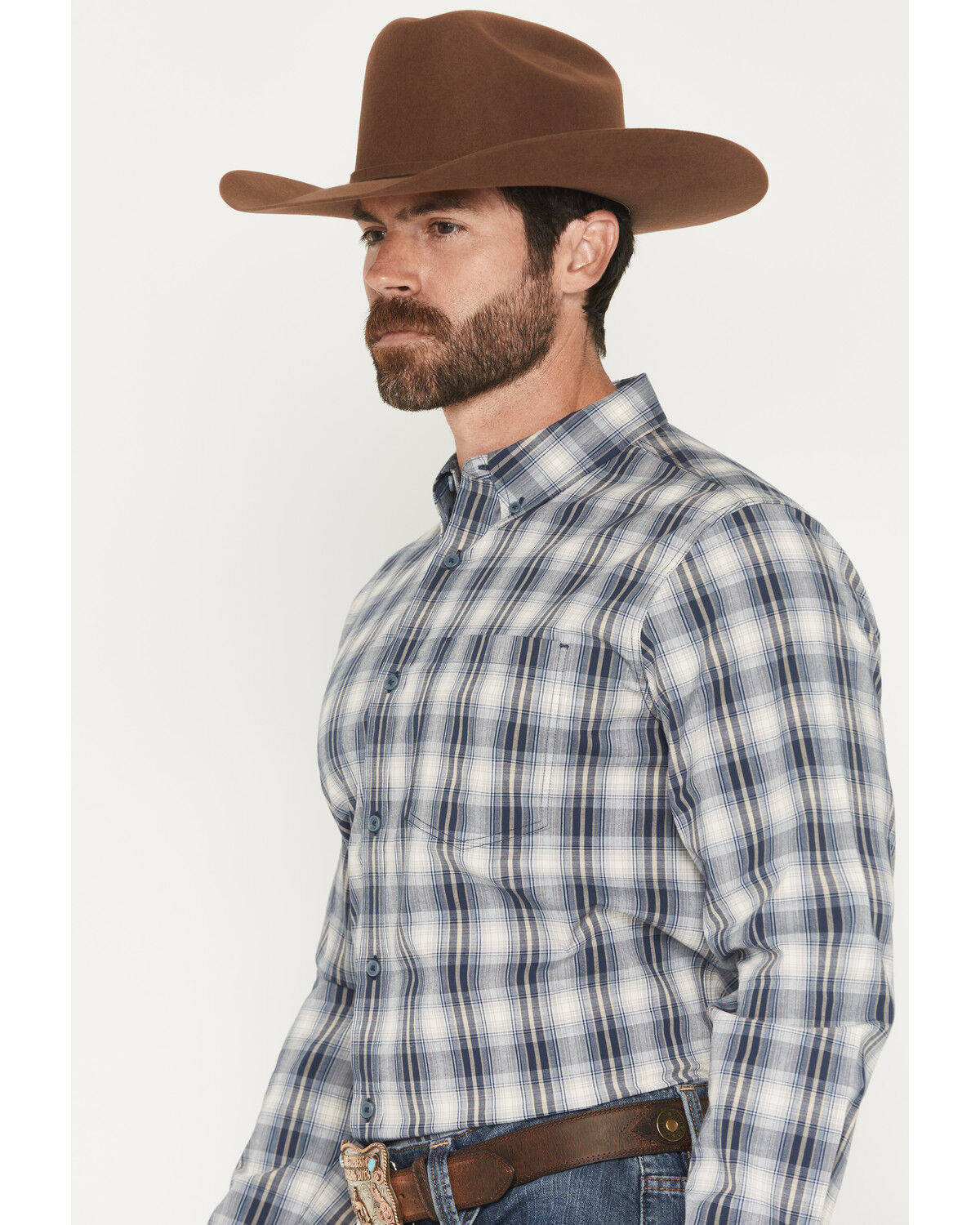Image #2 - Cody James Men's Tennessee Trail Plaid Print Long Sleeve Button-Down Stretch Western Shirt - Tall, Blue, hi-res