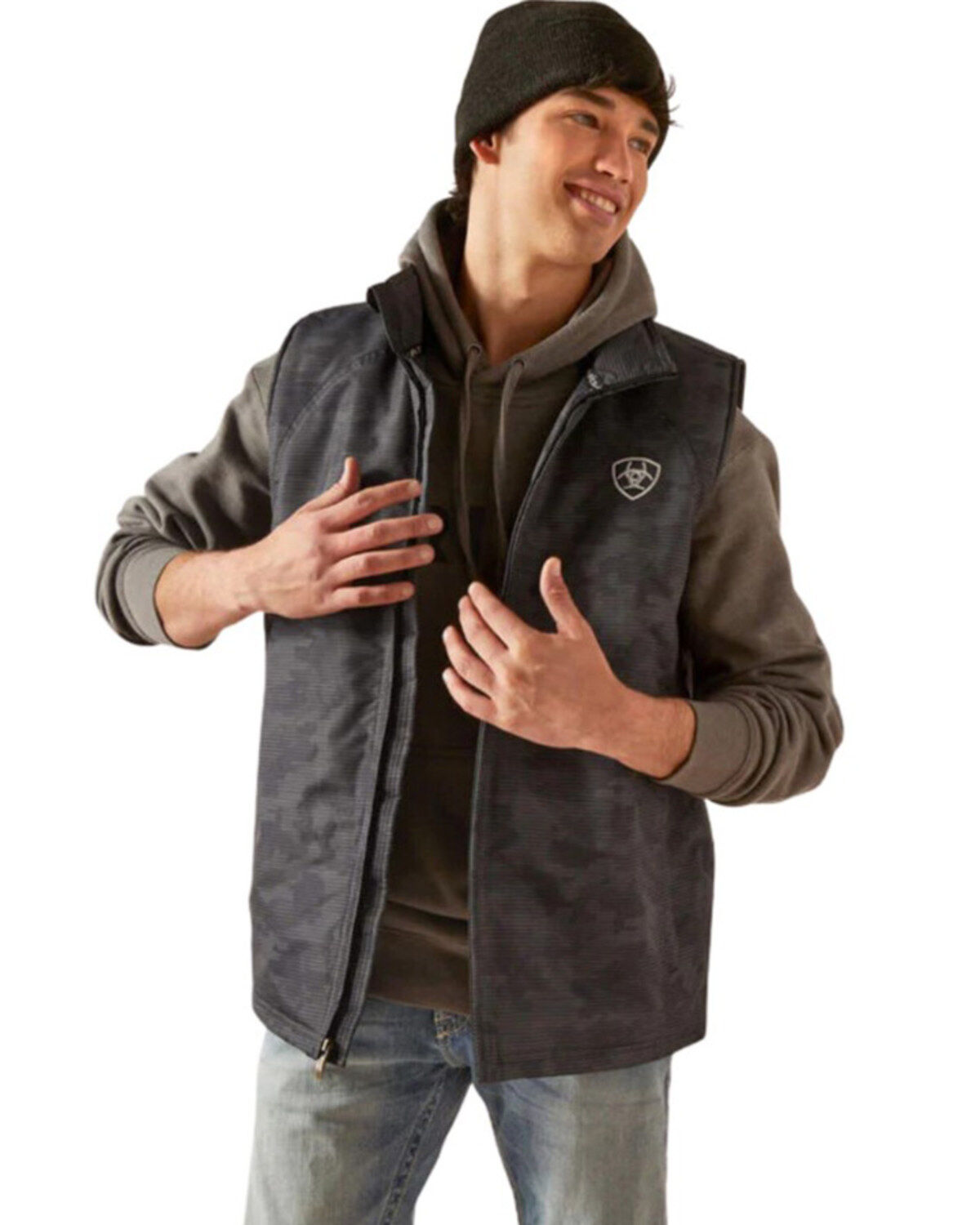 Image #1 - Ariat Men's Team Logo Southwestern Print Insulated Vest, Dark Green, hi-res