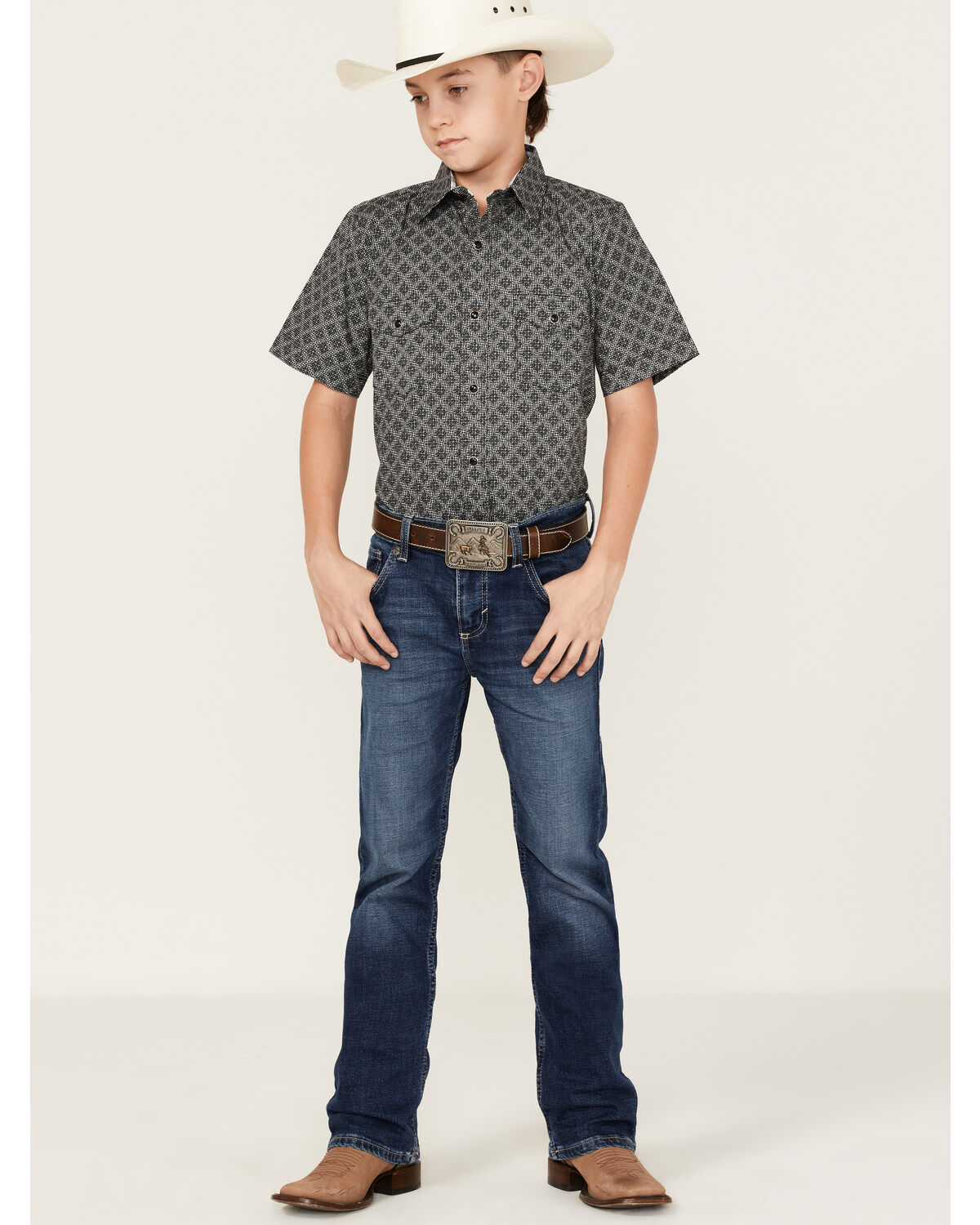 Image #2 - Panhandle Boys' Geo Print Short Sleeve Western Snap Shirt, , hi-res