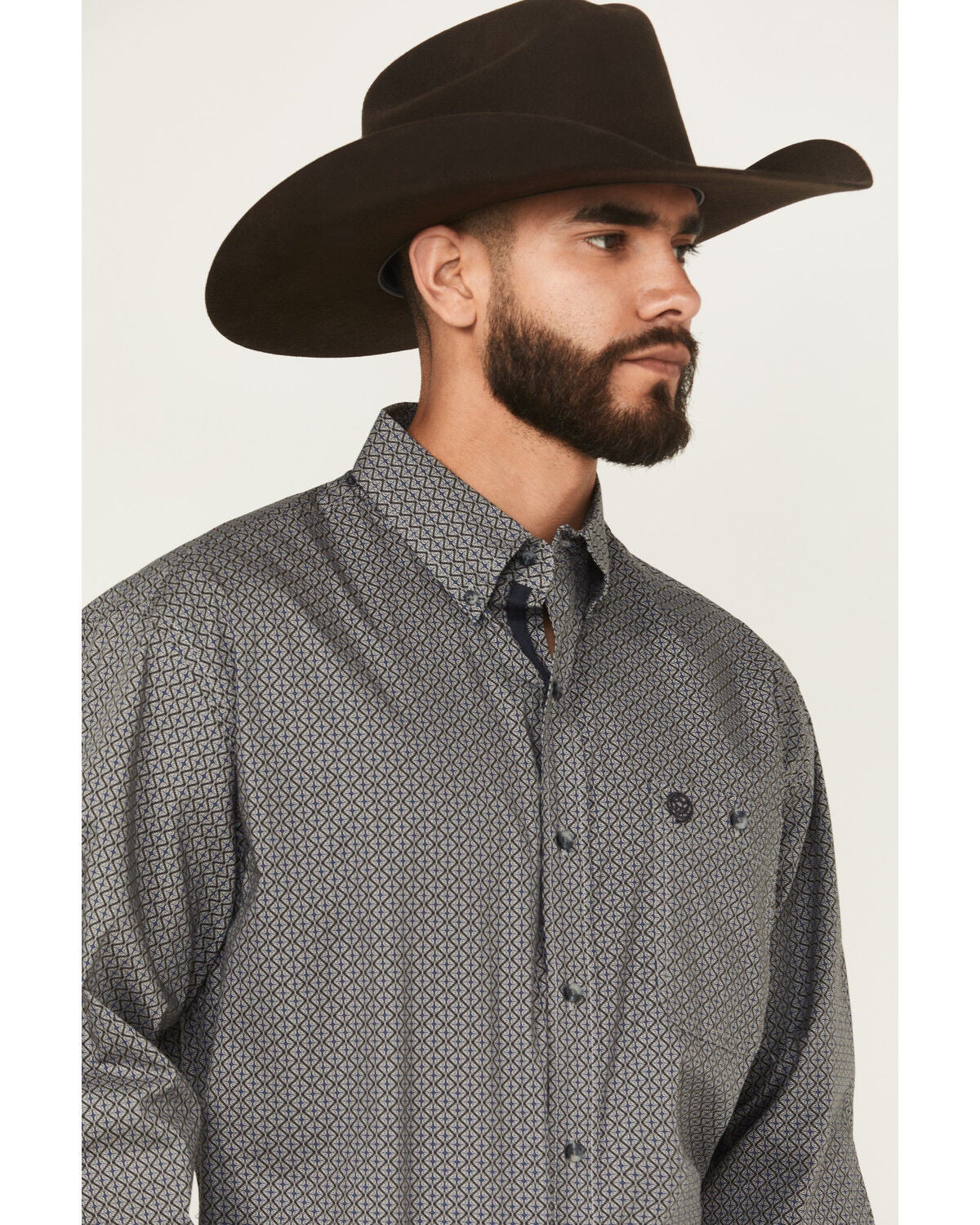 Image #2 - Wrangler Men's Micro Geo Print Long Sleeve Button-Down Western Shirt - Big, Black, hi-res