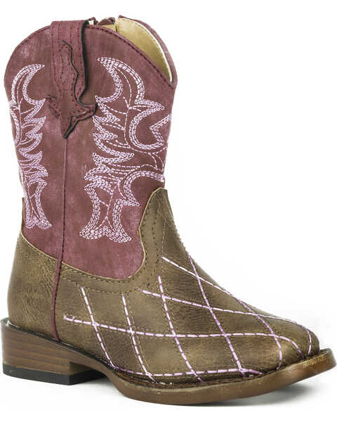 Roper Toddler Girls' Cross Cut Cowgirl Boots - Square Toe, Brown, hi-res