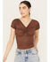 Image #1 - Shyanne Women's Metallic Rib Tee, Dark Brown, hi-res