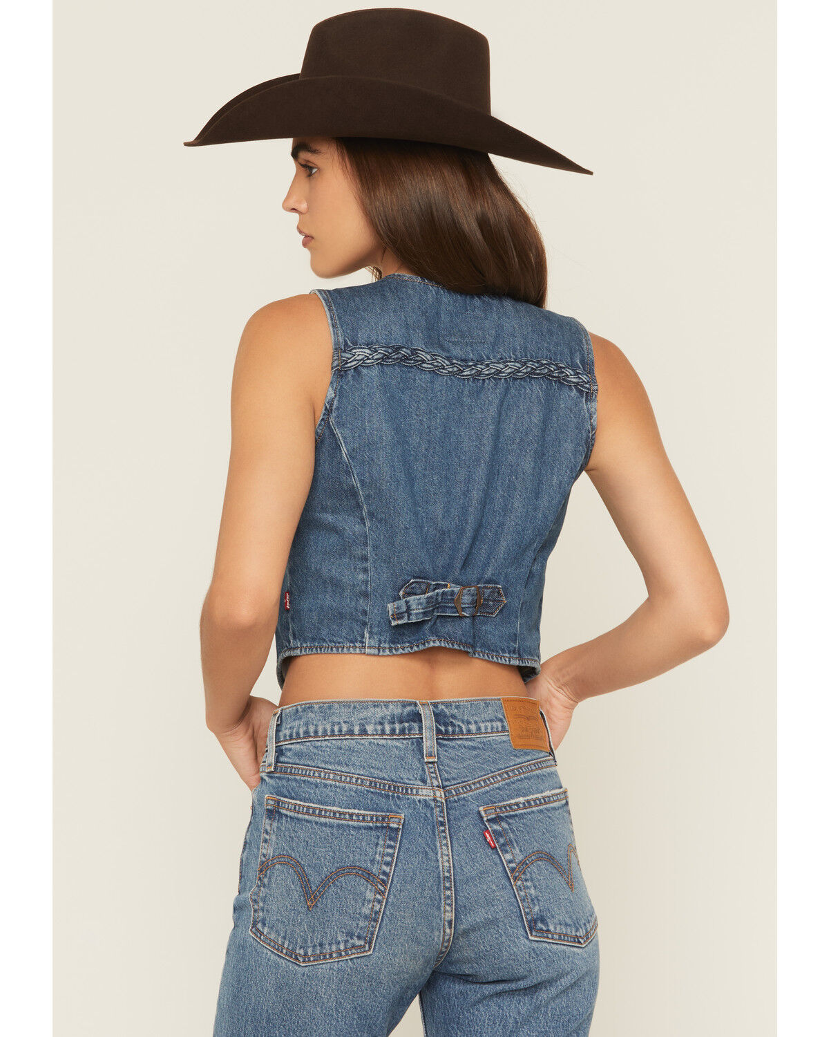 Image #4 - Levi's Premium Women's Big Yikes Braided Denim Vest, Medium Wash, hi-res