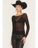 Image #1 - Idyllwind Women's Hollyhock Rhinestone Mesh Long Sleeve Shirt, Black, hi-res