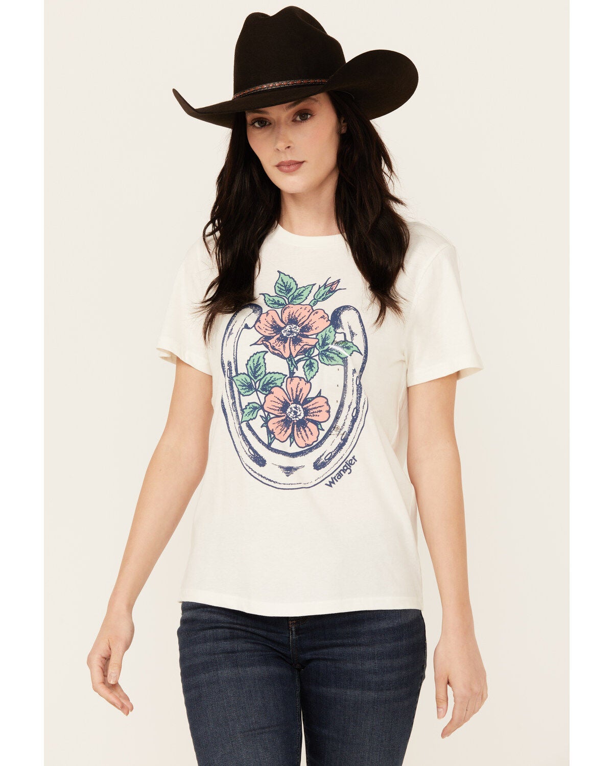 Wrangler Retro Women's Boot Barn Exclusive Flower Short Sleeve Graphic Tee, White, hi-res