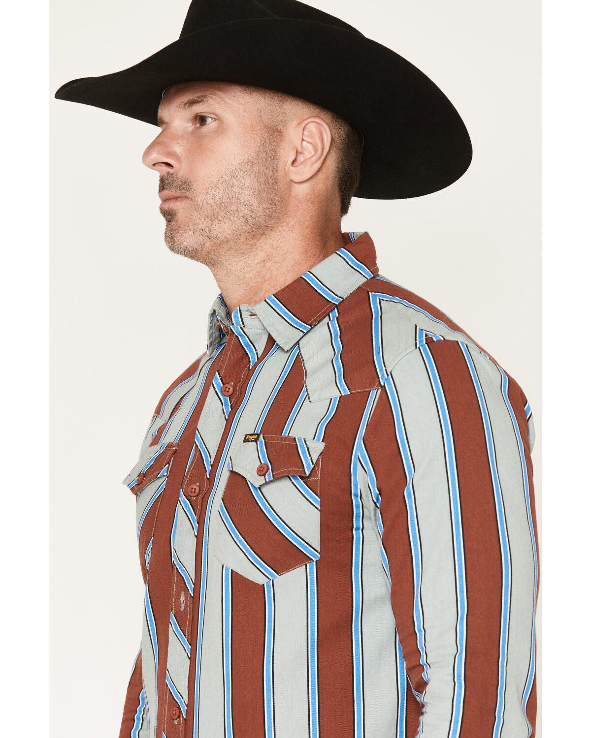 Image #2 - Seager Men's Amarillo Striped Long Sleeve Button-Down Western Shirt, Red, hi-res