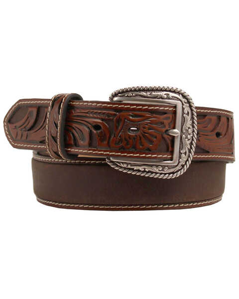Image #1 - Ariat Tooled Billet Leather Belt, Tan, hi-res