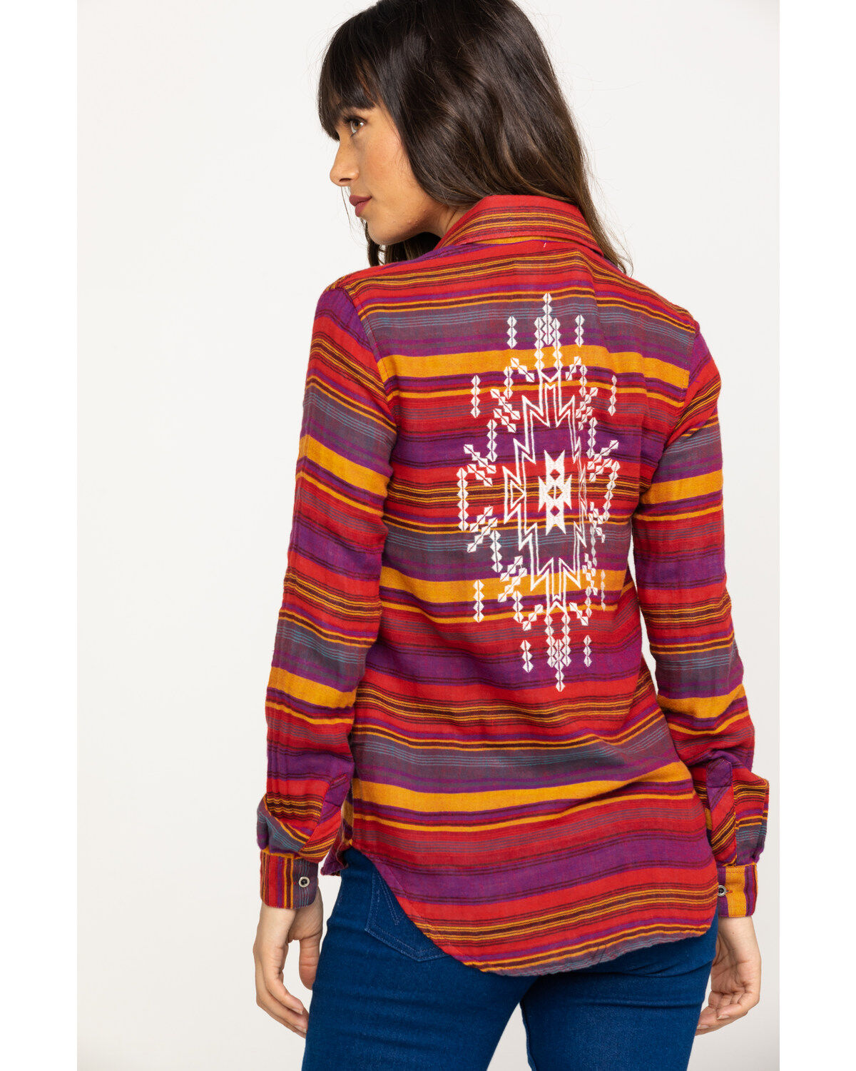 Image #2 - Rock & Roll Denim Women's Rust Serape Stripe Southwestern Embroidered Long Sleeve Western Shirt , , hi-res