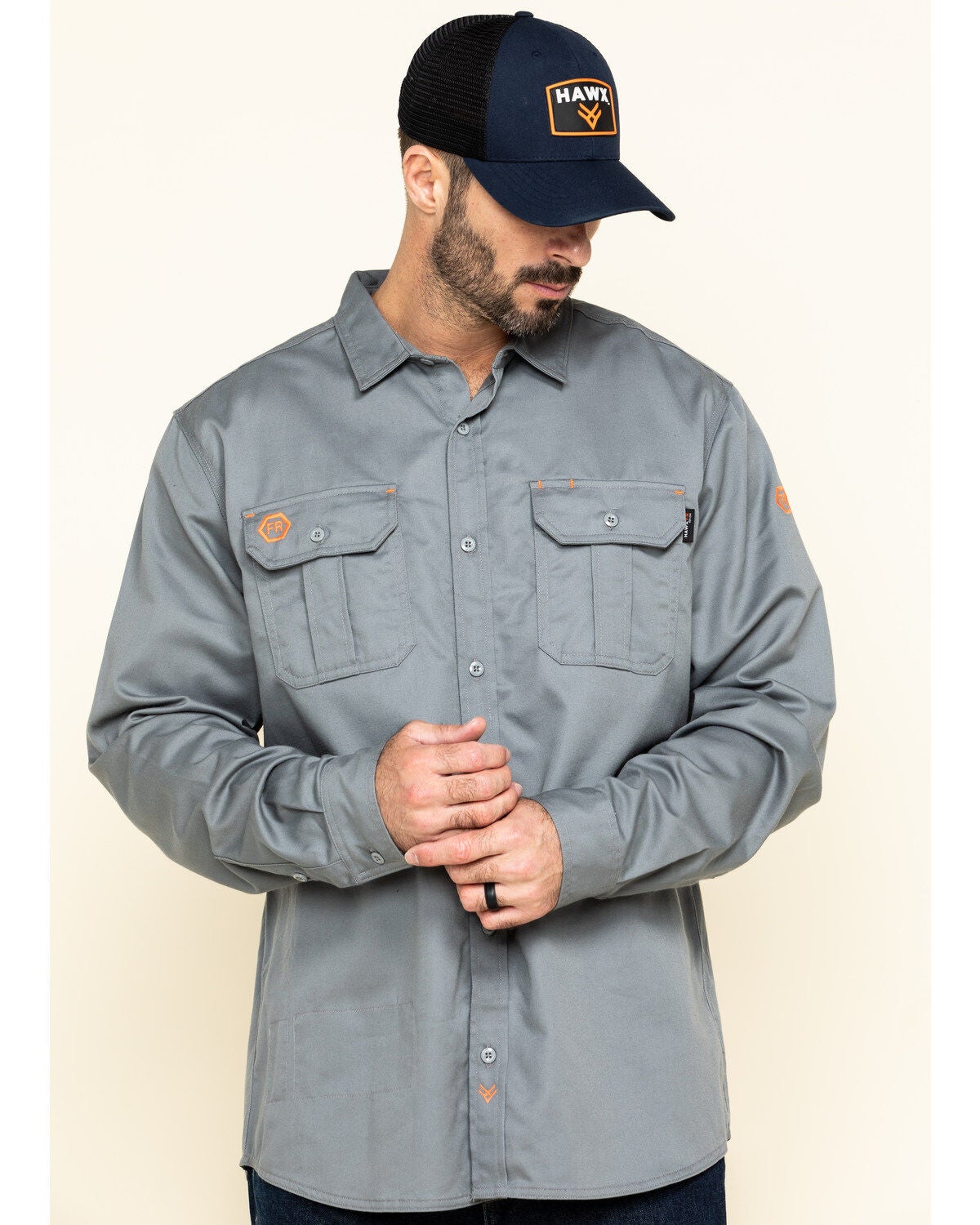 Hawx Men's FR Long Sleeve Woven Work Shirt - Tall, Silver, hi-res