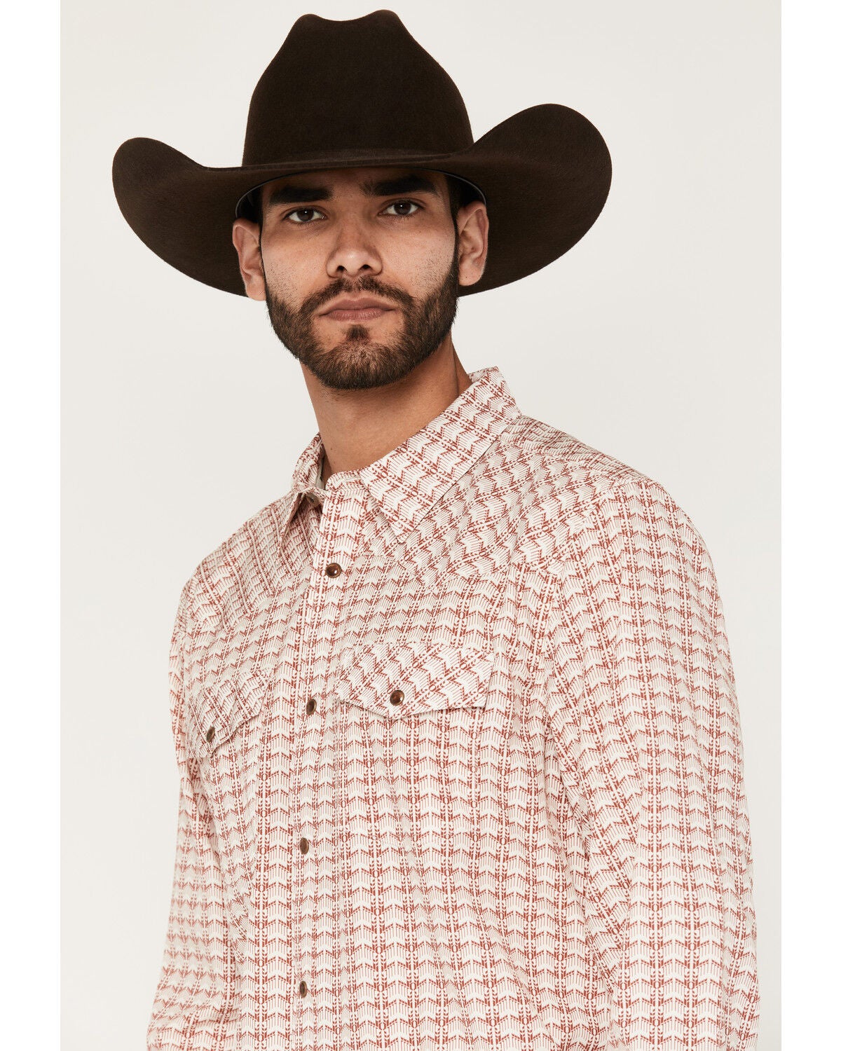 Image #2 - RANK 45&reg; Men's Harvest Chevron Geo Print Rodeo Tech 2.0 Long Sleeve Snap Stretch Western Shirt, Burgundy, hi-res