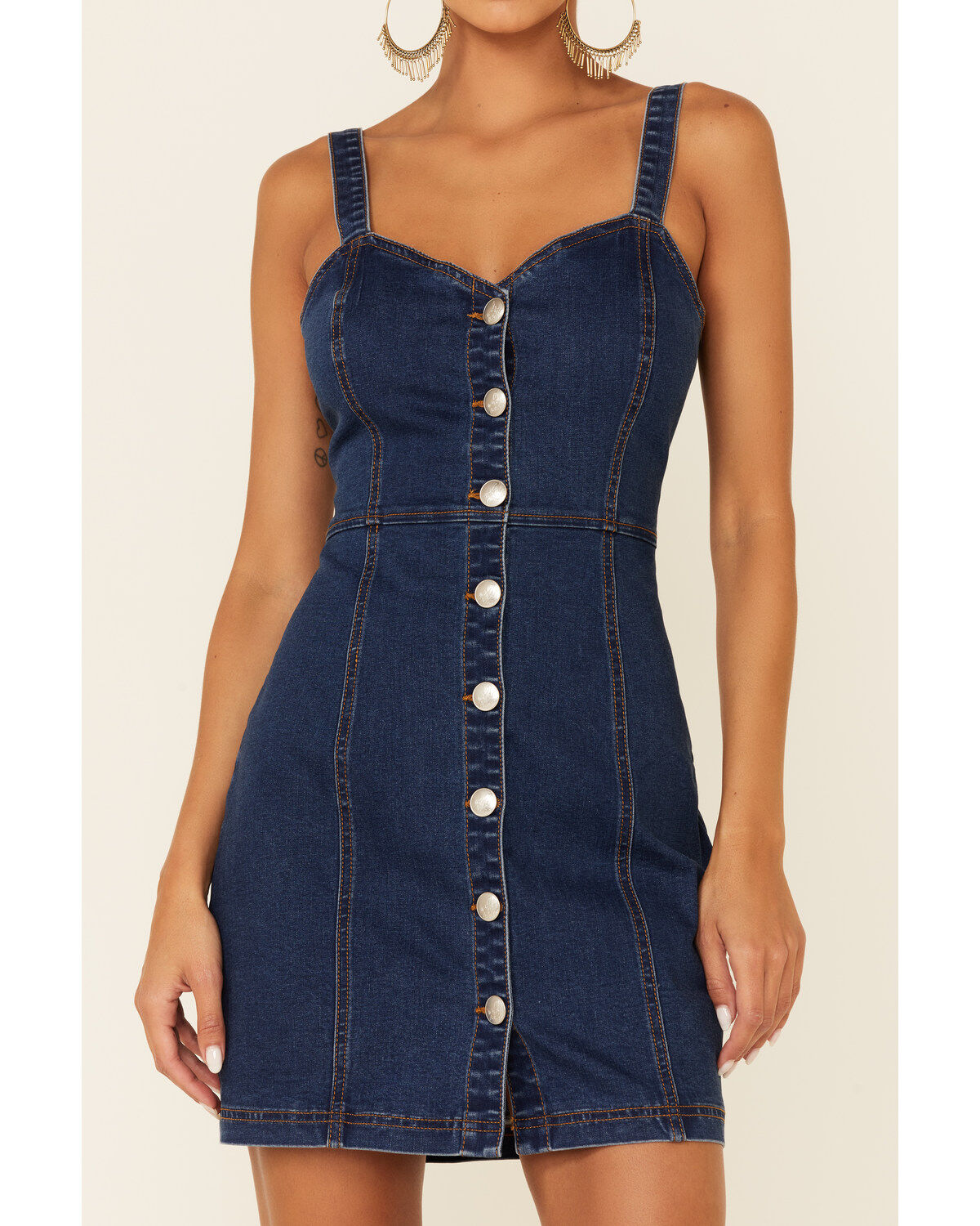 Image #3 - Wild Moss Women's Button Front Denim Bodycon Dress, , hi-res