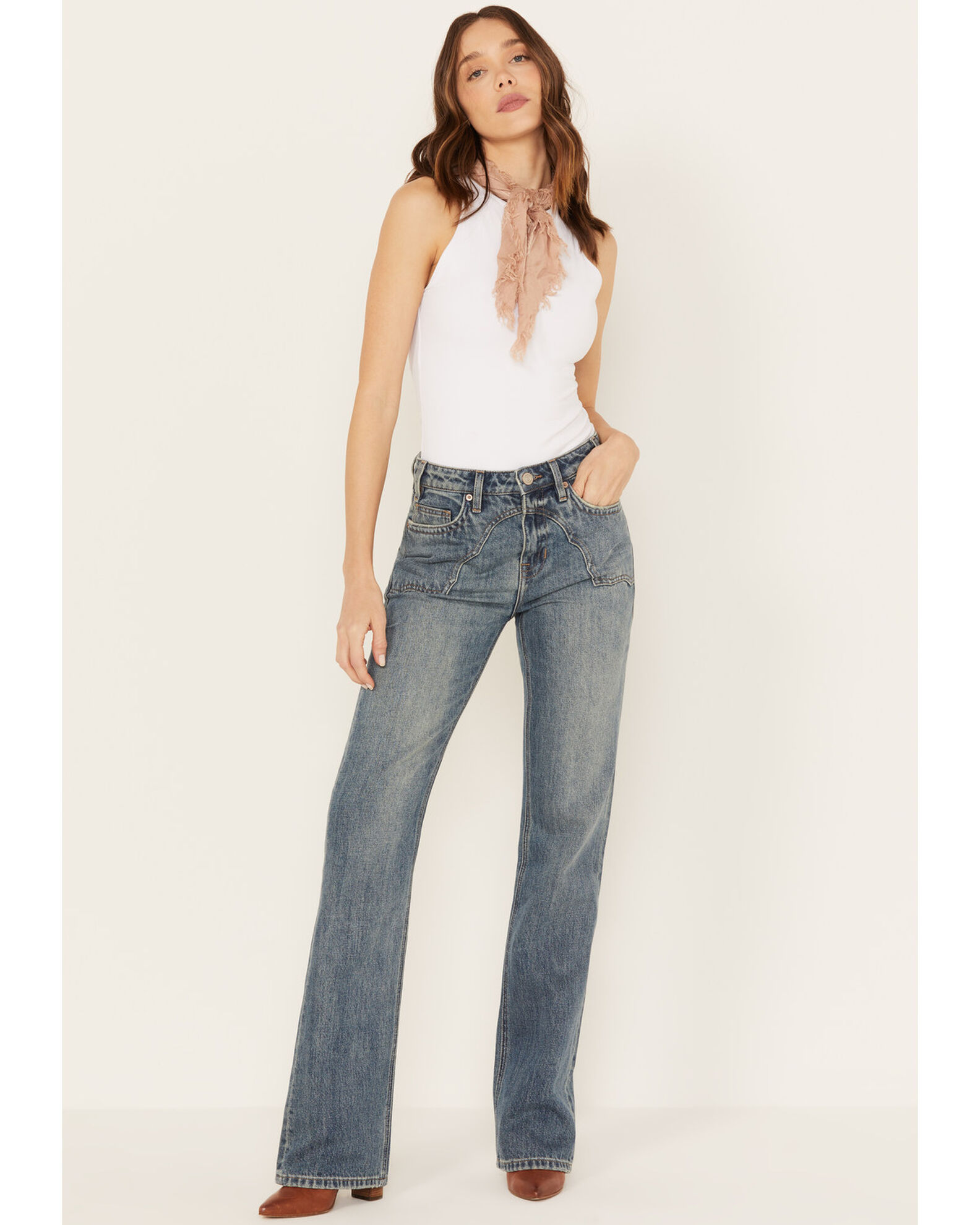 Rock Roll Denim Women s Medium Wash High Rise Yoke Pocket
