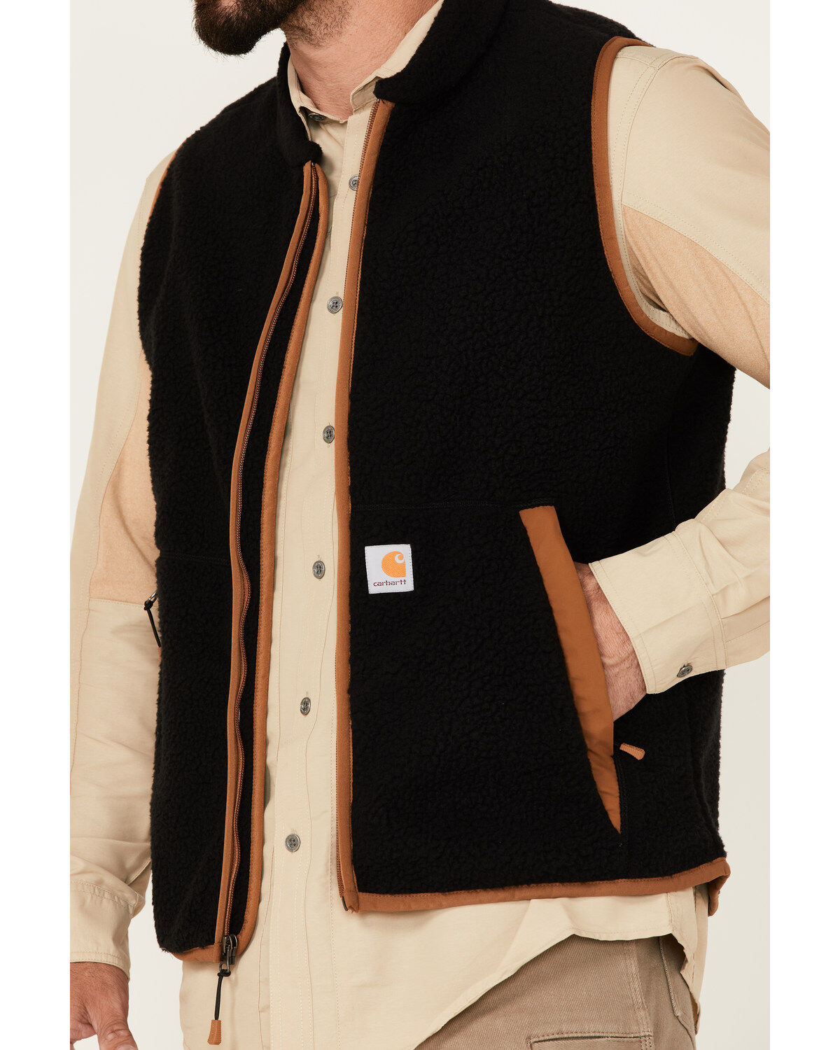 Image #3 - Carhartt Men's Black Relaxed Fit Zip-Front Fleece Vest, , hi-res