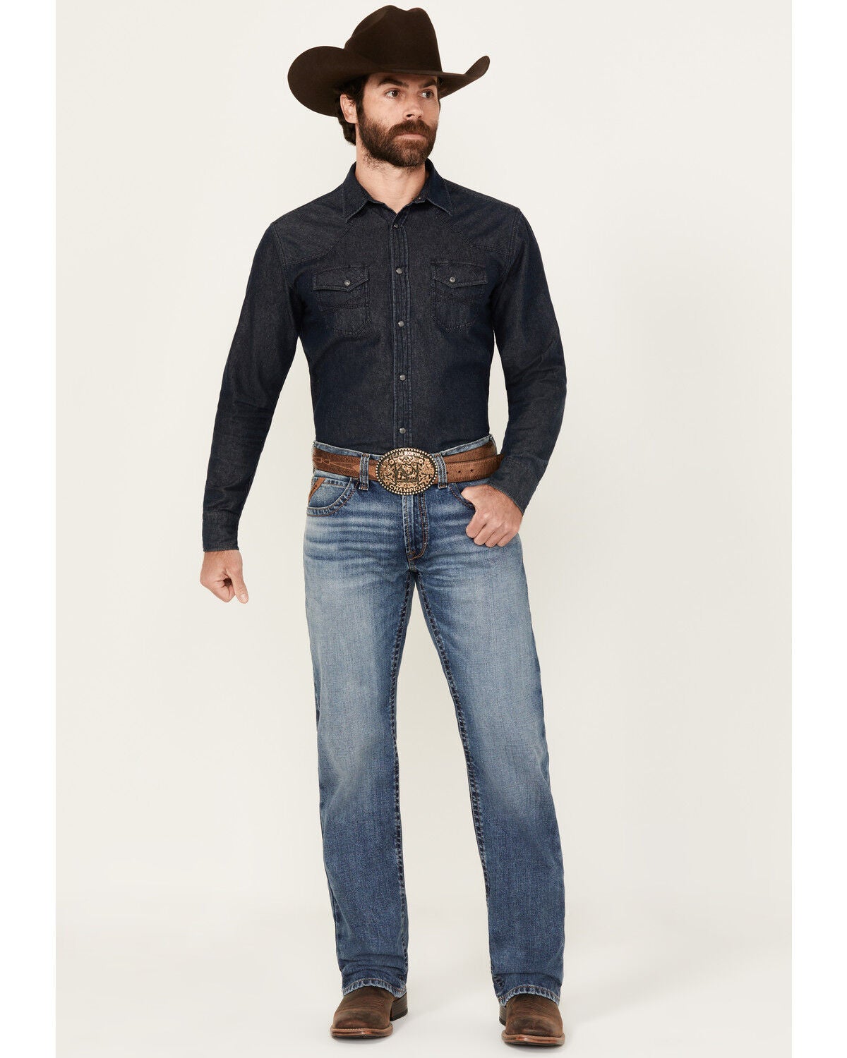 Ariat Men's Boot Barn Exclusive M5 Hanwell Pollock Medium Wash Straight Stretch Denim Jeans, Medium Wash, hi-res