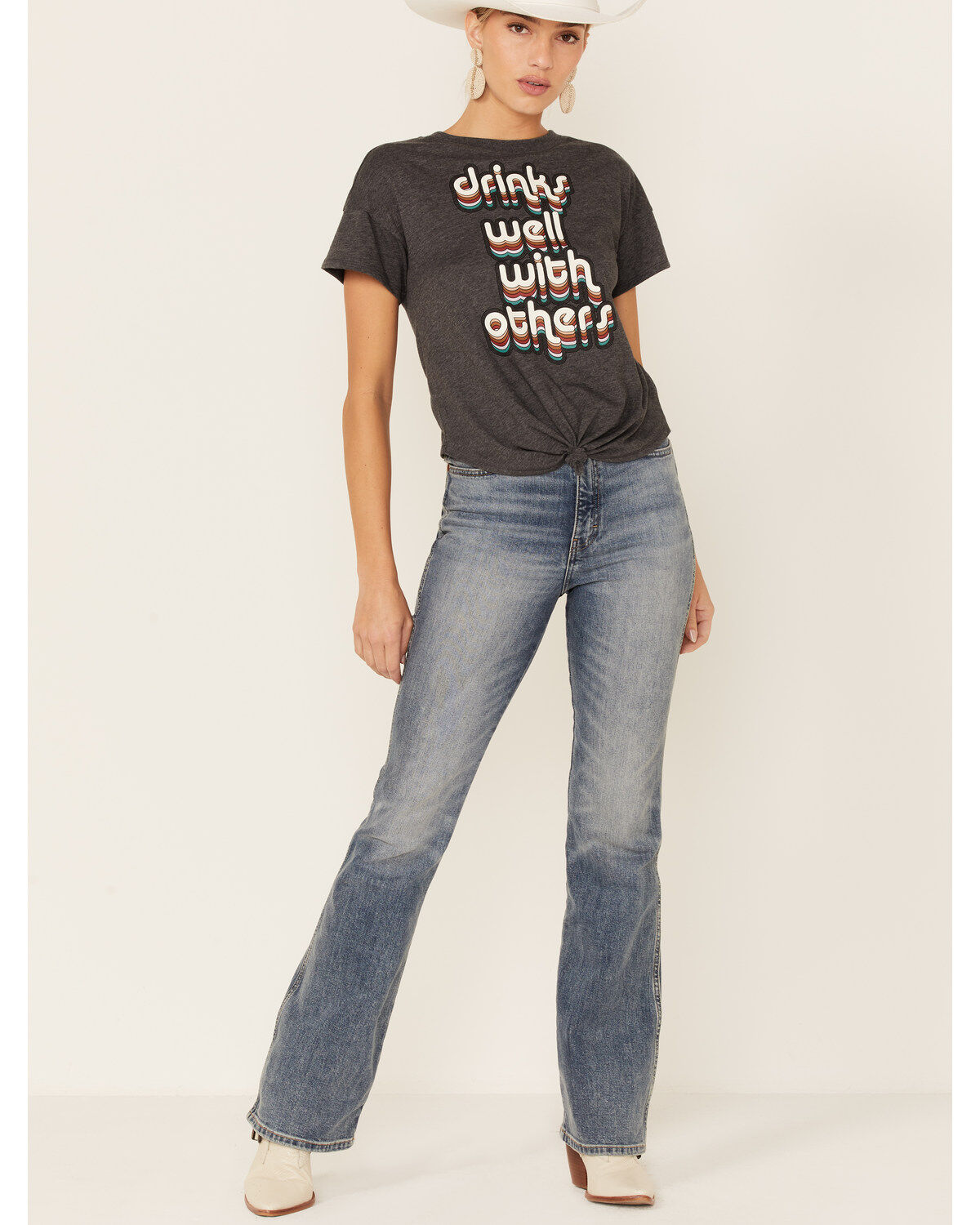 Image #4 - Shyanne Women's Charcoal Drinks Well With Others Graphic Tie-Bottom Short Sleeve Tee, , hi-res