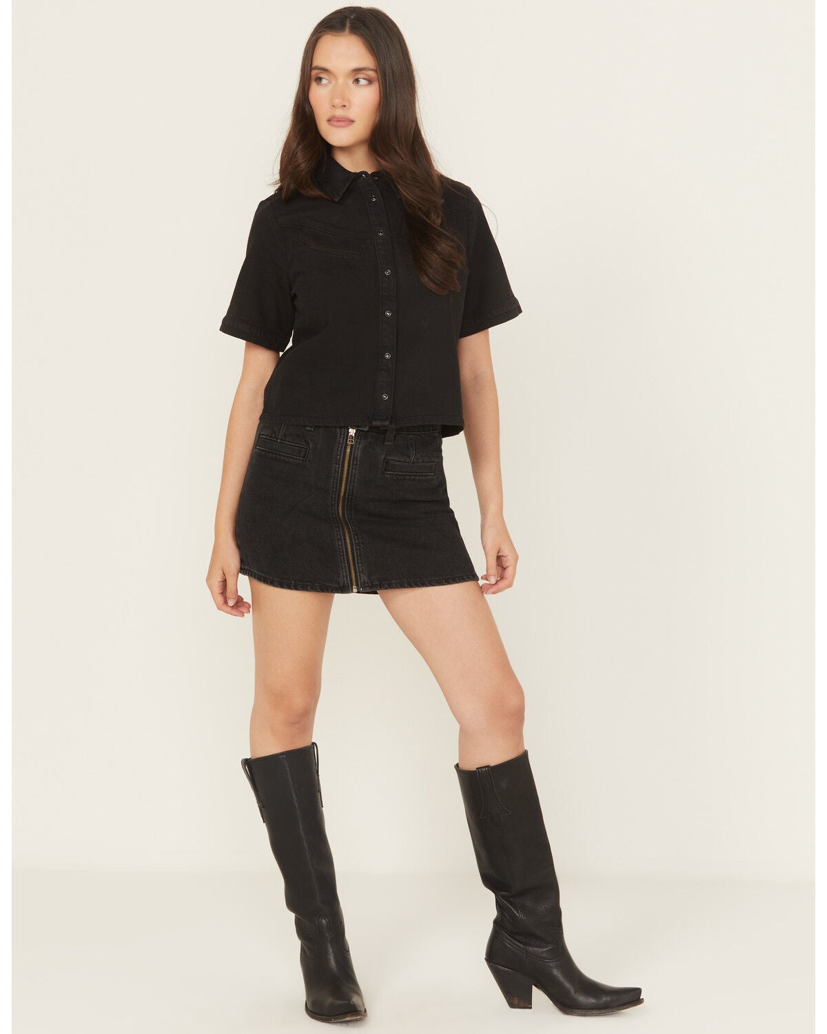 Levi's Women's Moto Icon Zipper Front Denim Mini Skirt, Black, hi-res