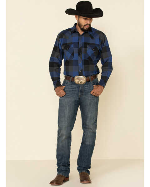 Image #2 - Resistol Men's Montreal Large Plaid Long Sleeve Western Shirt , Blue, hi-res