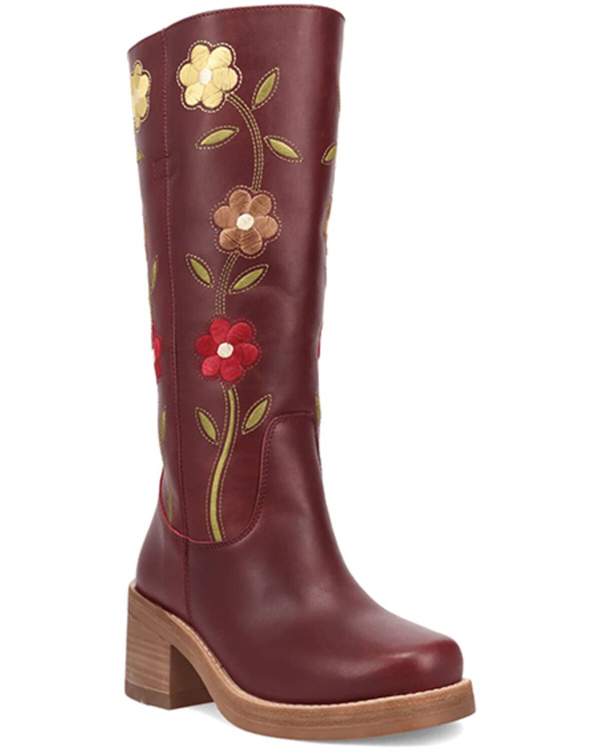 Dingo Women's Floral Bloom Fashion Boots - Round Toe, Burgundy, hi-res