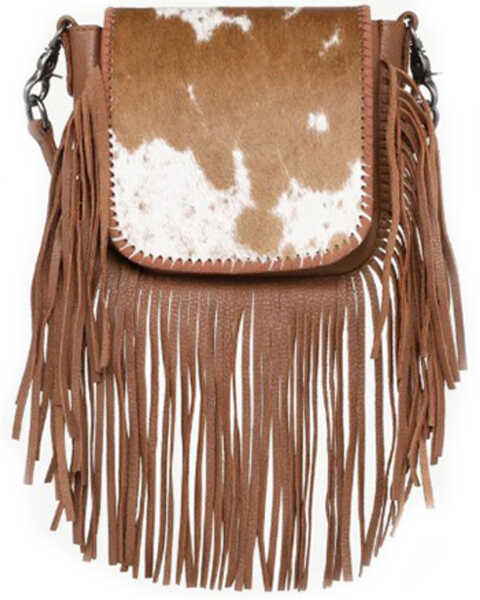 Montana West Women's Hair-On Collection Fringe Crossbody Bag, Brown, hi-res