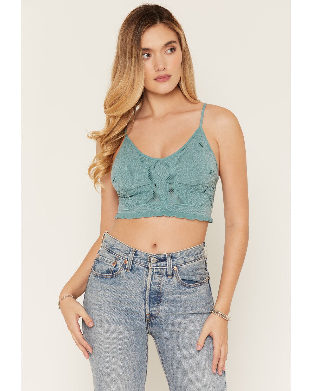 Image #1 - Fornia Women's Boot Stitch Sleeveless Cropped Tank Top, Blue, hi-res