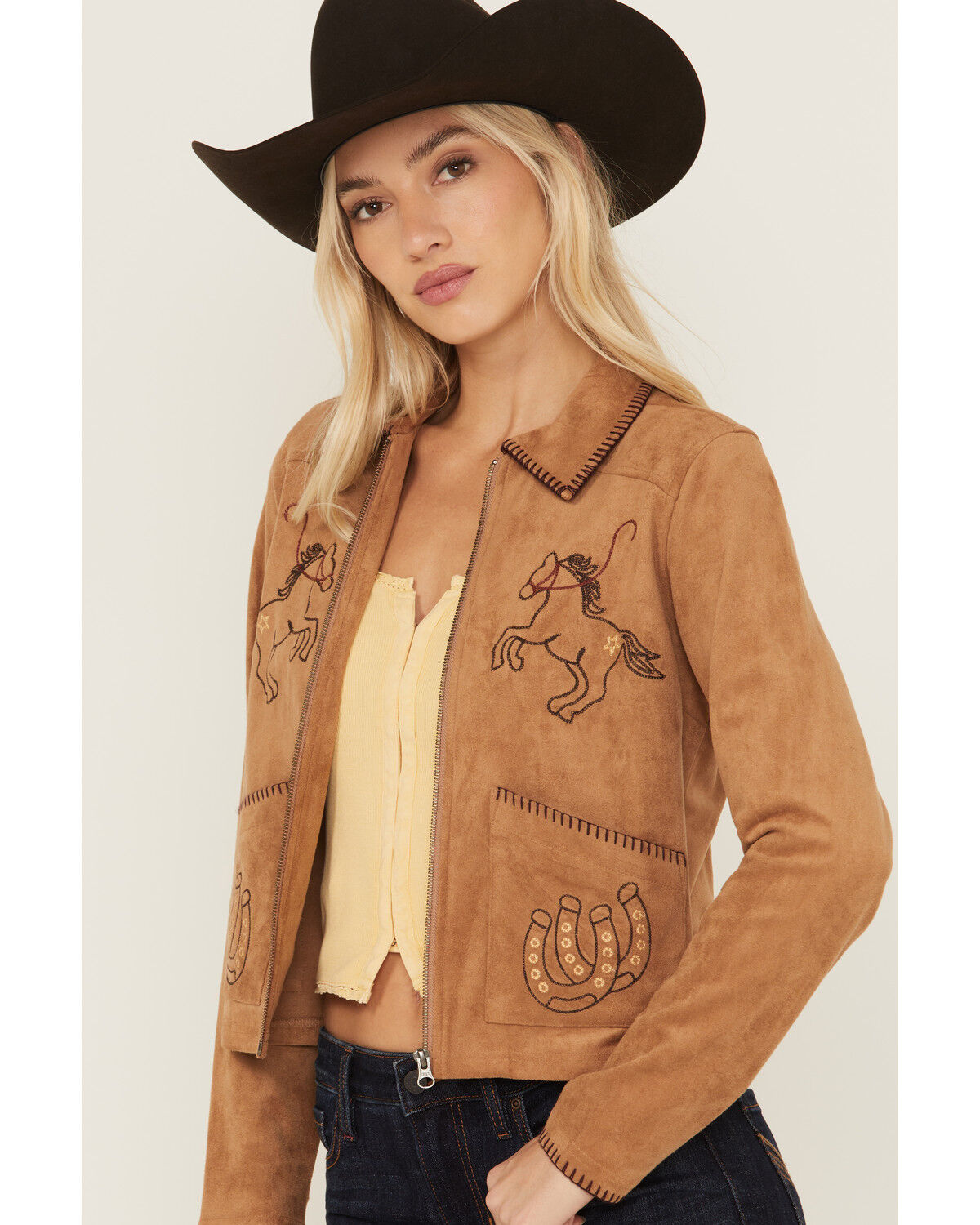 Image #2 - Idyllwind Women's Kileen Embroidered Faux Suede Jacket, Tan, hi-res