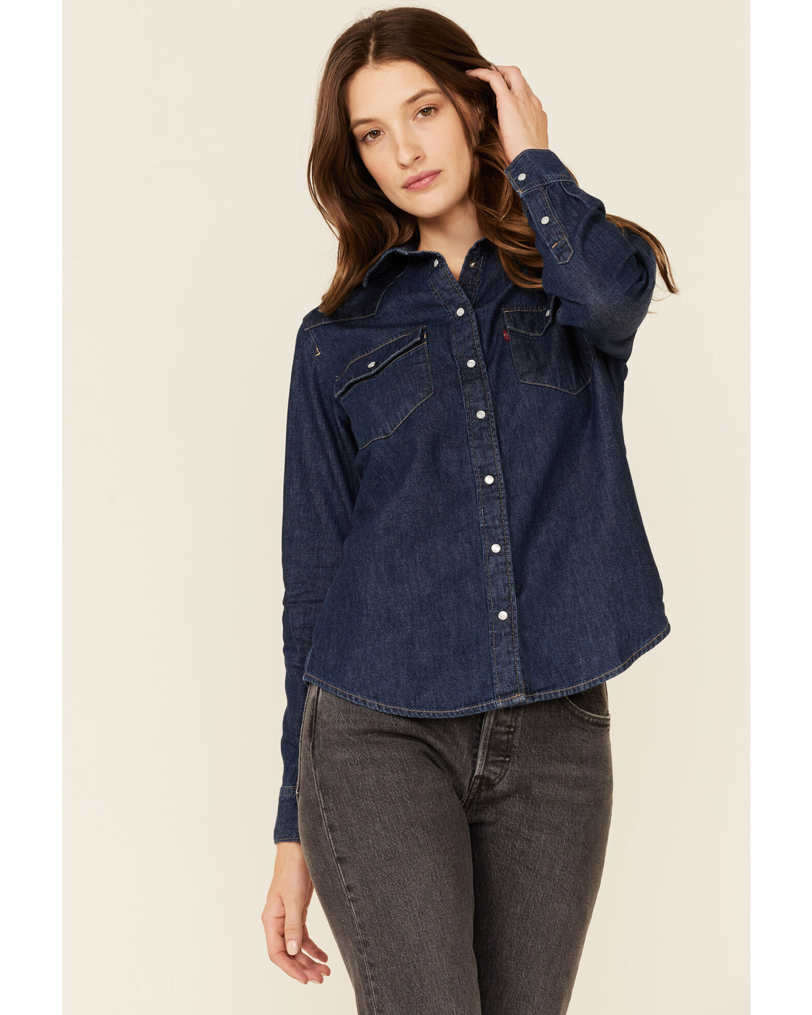 Levi's Women's Dark Wash Long Sleeve Snap Western Denim Shirt | Boot Barn