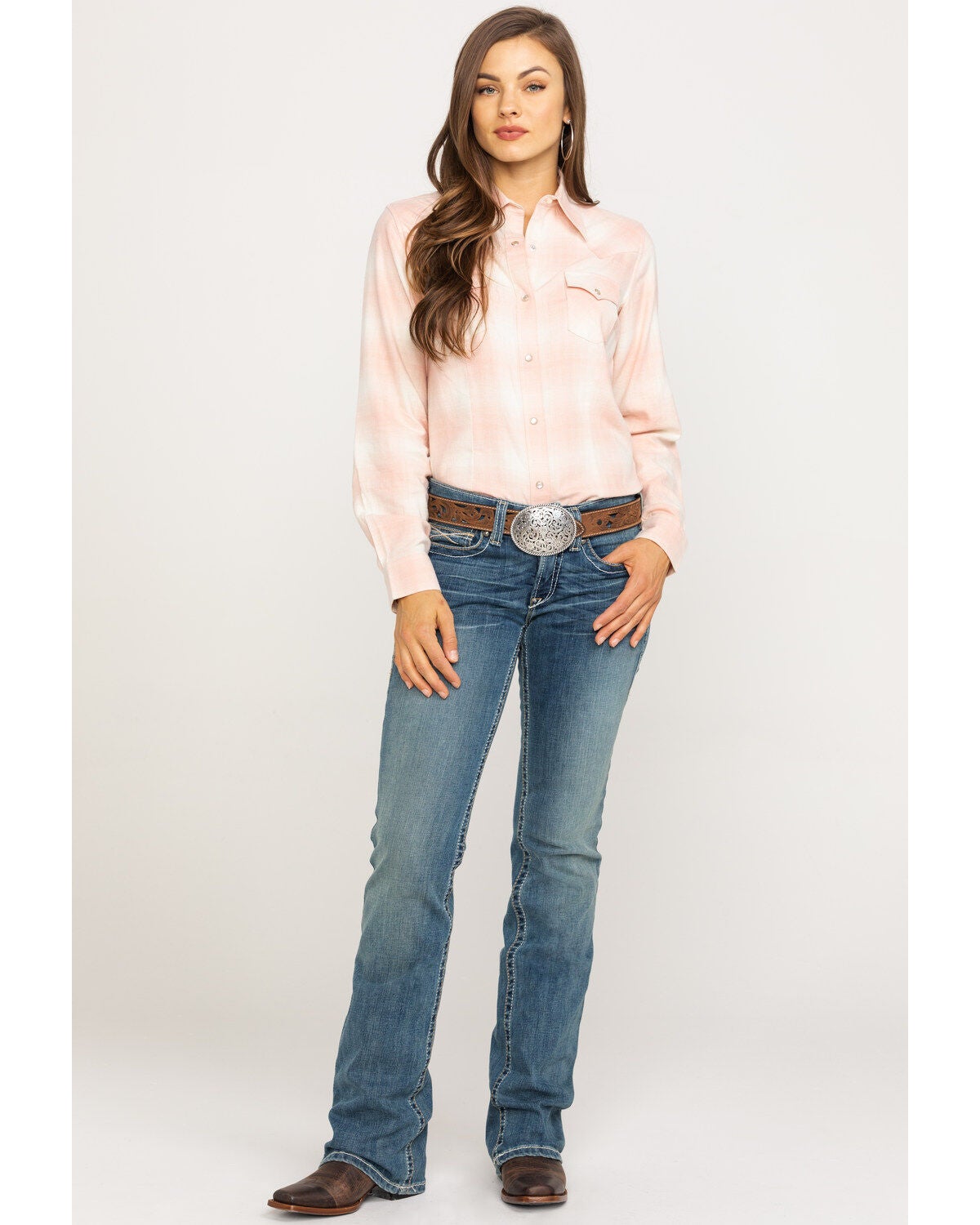 Image #6 - Wrangler Women's Boot Barn Exclusive Plaid Flannel Shirt, , hi-res