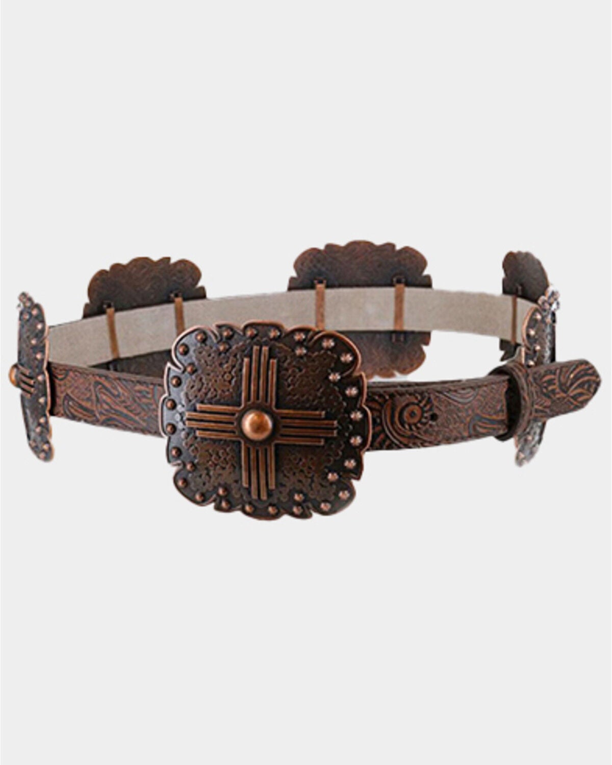 Angel Ranch Women's Concho Leather Belt, Brown, hi-res