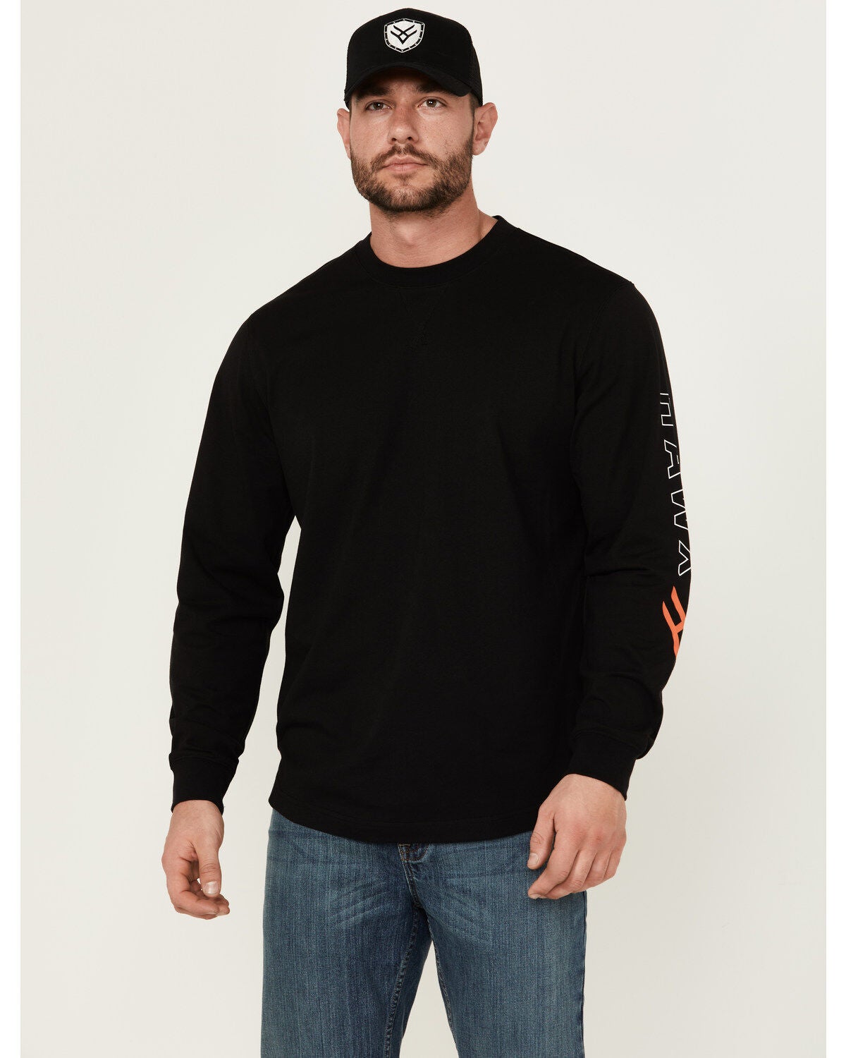 Hawx Men's Logo Long Sleeve Knit Work T-Shirt, Black, hi-res