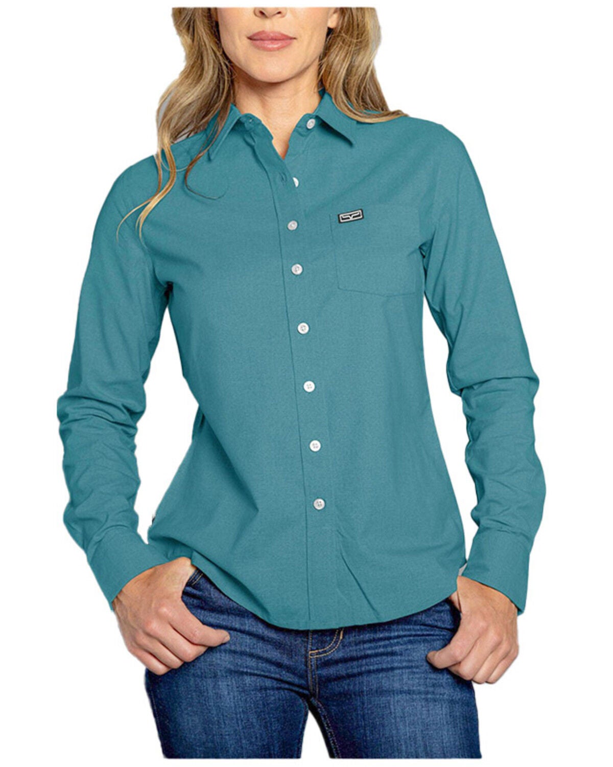 Kimes Ranch Women's Linville Long Sleeve Button-Down Western Stretch Shirt, Blue, hi-res