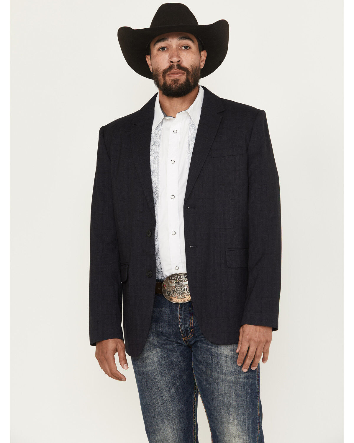 Image #1 - Panhandle Men's Tonal Plaid Print Slim Sportcoat, Black, hi-res