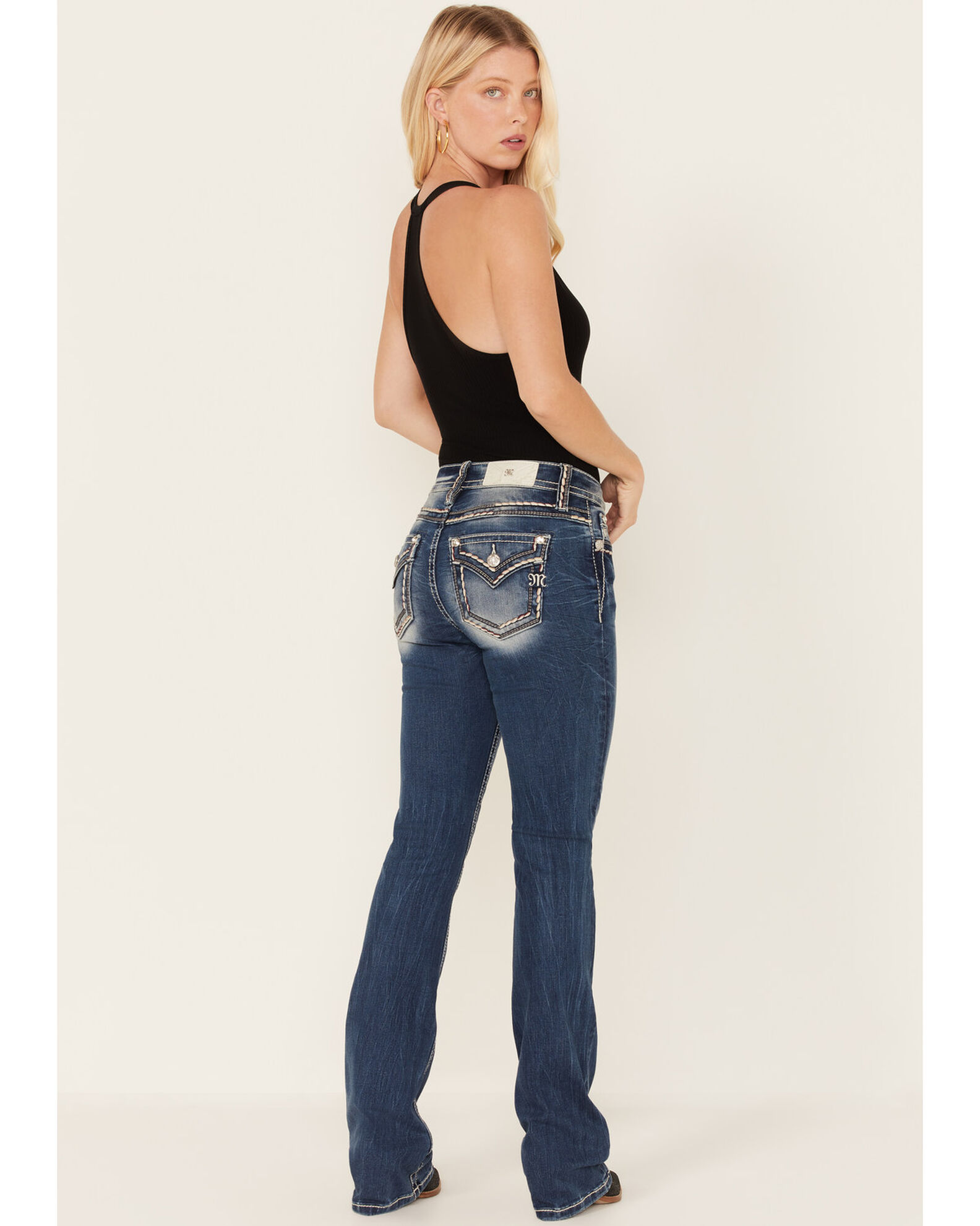Miss Me Women s Medium Wash Mid Rise Embroidered Bootcut Jeans