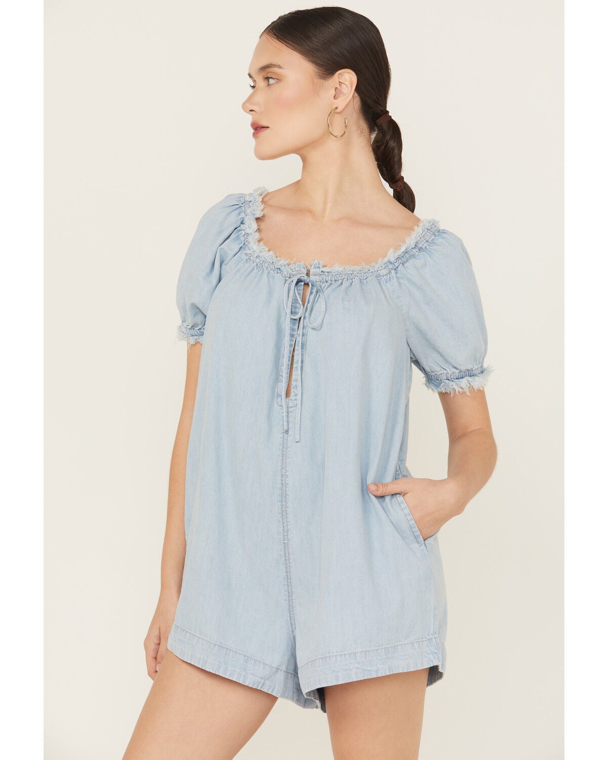 Free People Women's Daisy Denim Babydoll Romper, Blue, hi-res