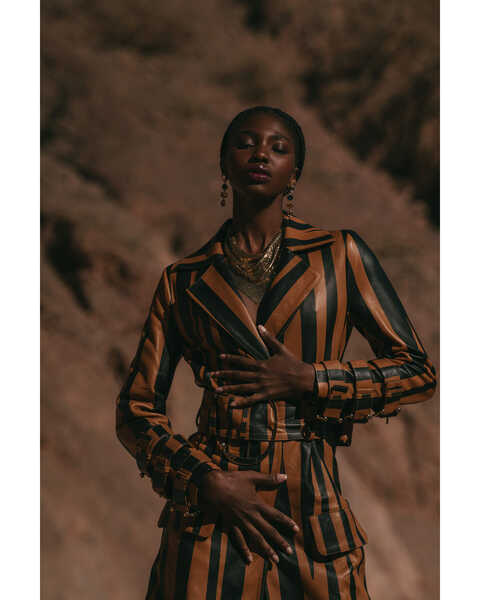 DANCASSAB Women's Diana Zebra Stripe Leather Coat, Tan, hi-res