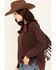 Image #2 - Shyanne Women's Solid High-Low Fringe Long Sleeve Shirt, Chocolate, hi-res