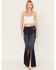 Image #1 - Shyanne Women's Dark Wash Mid Rise Slit Boot Cut Jeans, Dark Medium Wash, hi-res