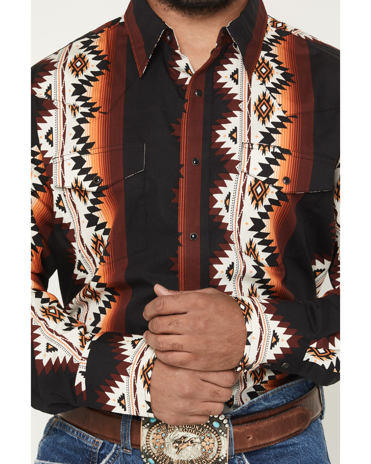Image #3 - Wrangler Men's Checotah Southwestern Print Long Sleeve Snap Western Shirt, Black, hi-res