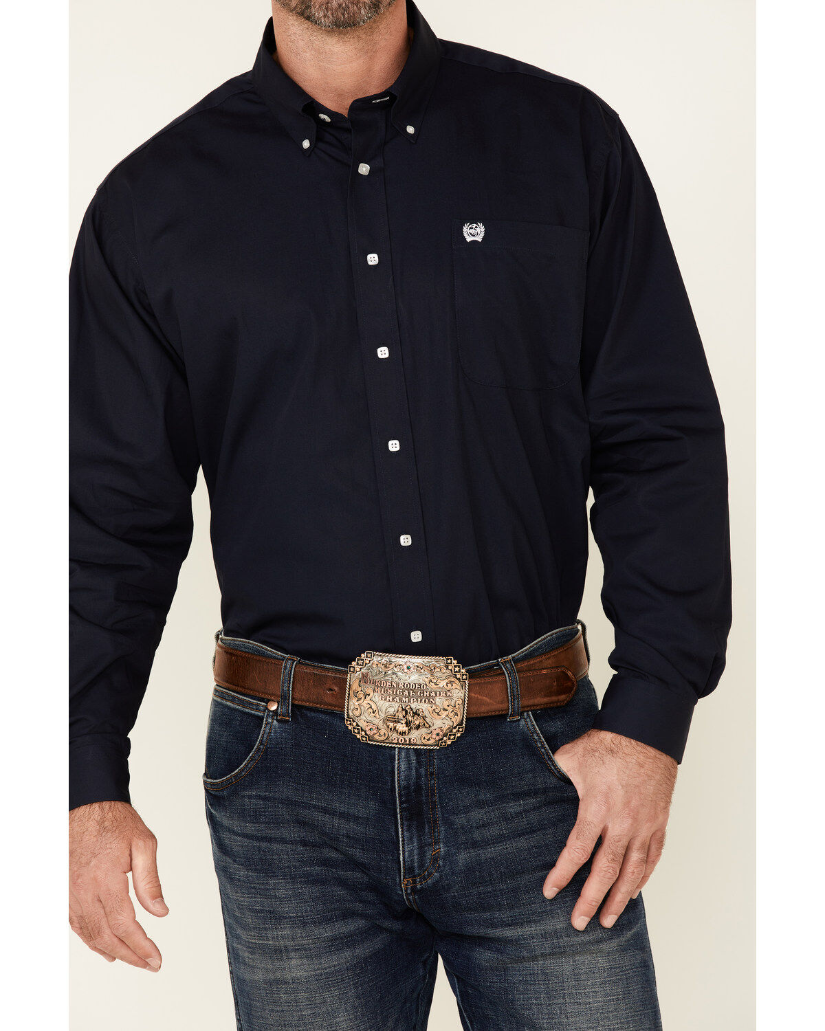 Image #4 - Cinch Men's Navy Solid Western Button Down Shirt, Navy, hi-res