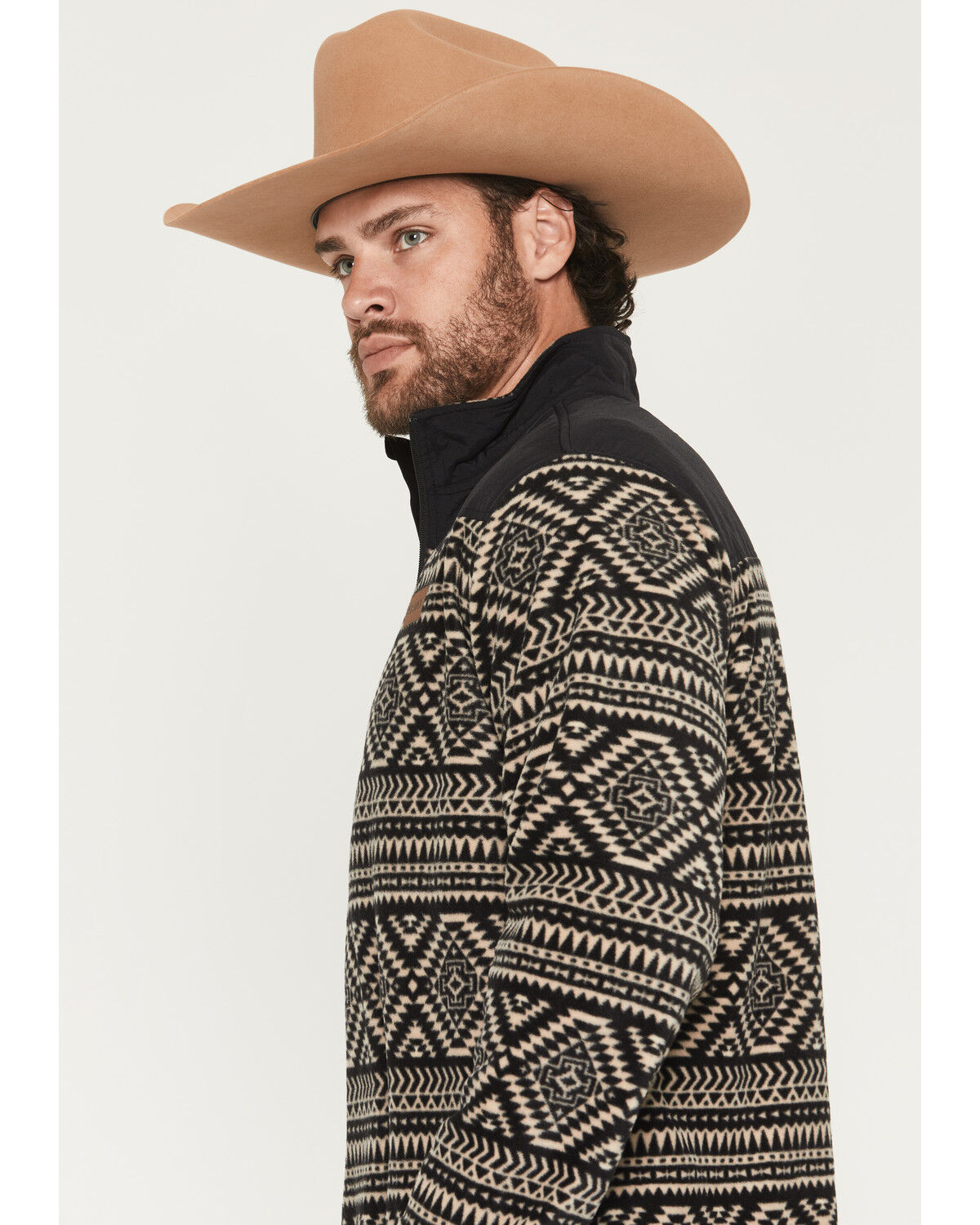 Image #2 - Ariat Men's Basis Southwest 1/4 Zip-Up Fleece Pullover - Tall, Black, hi-res
