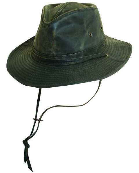 Scala Brown Weathered Cotton with Chin Cord Outback Hat, , hi-res