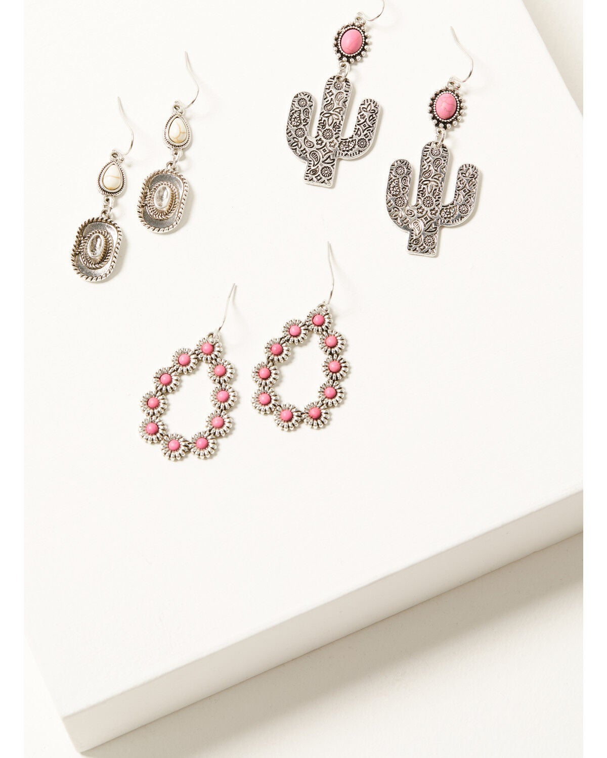 Shyanne Women's Teardrop Cactus Earring Set - 3 Piece, Pink, hi-res
