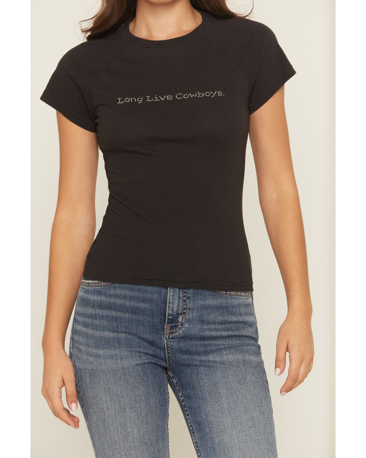 Image #3 - Wrangler Women's Long Live Cowboys Rhinestone Short Sleeve Tee, Black, hi-res