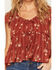 Image #3 - Ash & Violet Women's Boot Barn Exclusive Floral Print Tie Front Tiered Blouse, Copper, hi-res
