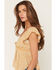 Image #2 - Wild Moss Women's Floral Print Hanky Hem Short Sleeve Top, Mustard, hi-res