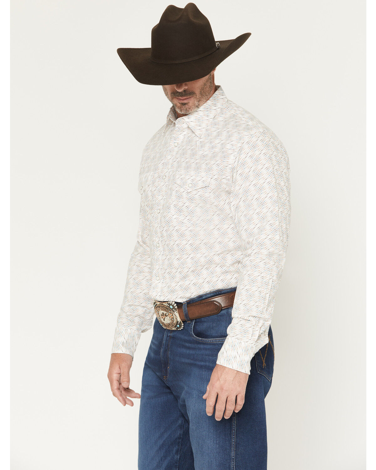 Image #2 - Wrangler 20X Men's Geo Print Long Sleeve Snap Stretch Western Shirt, White, hi-res