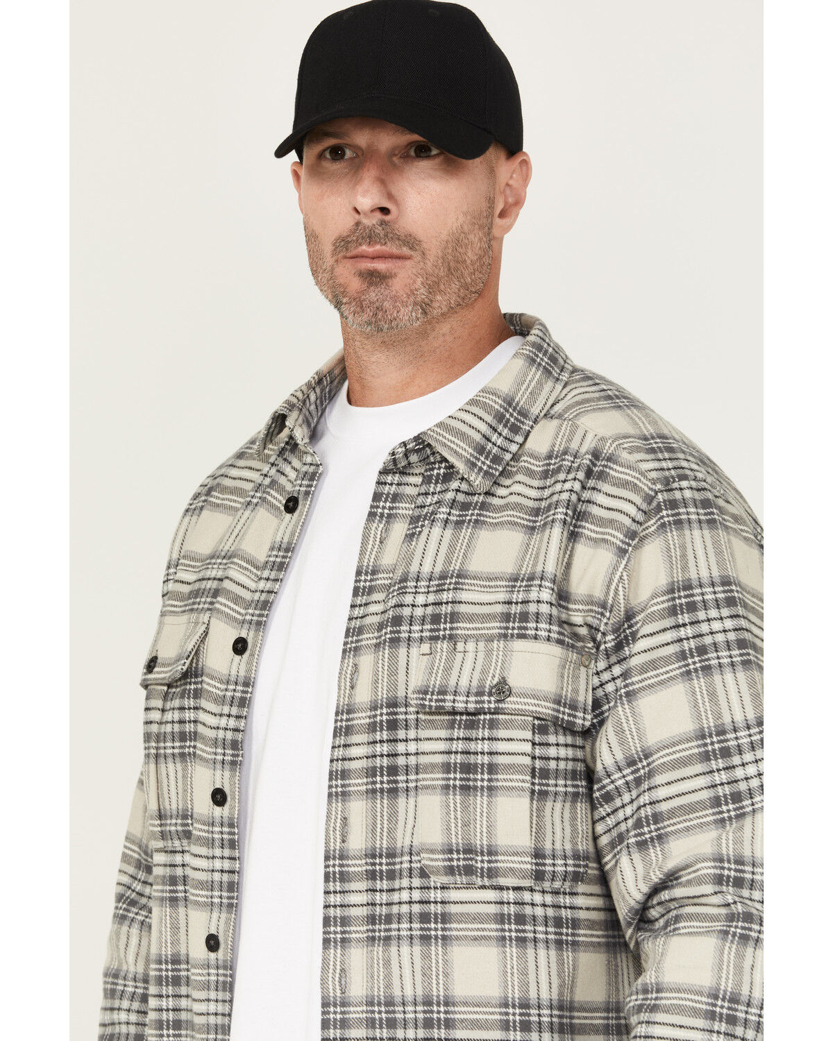 Image #2 - Thorogood Men's Plaid Print Heavyweight Brushed Flannel Long Sleeve Button-Down Shirt, Grey, hi-res