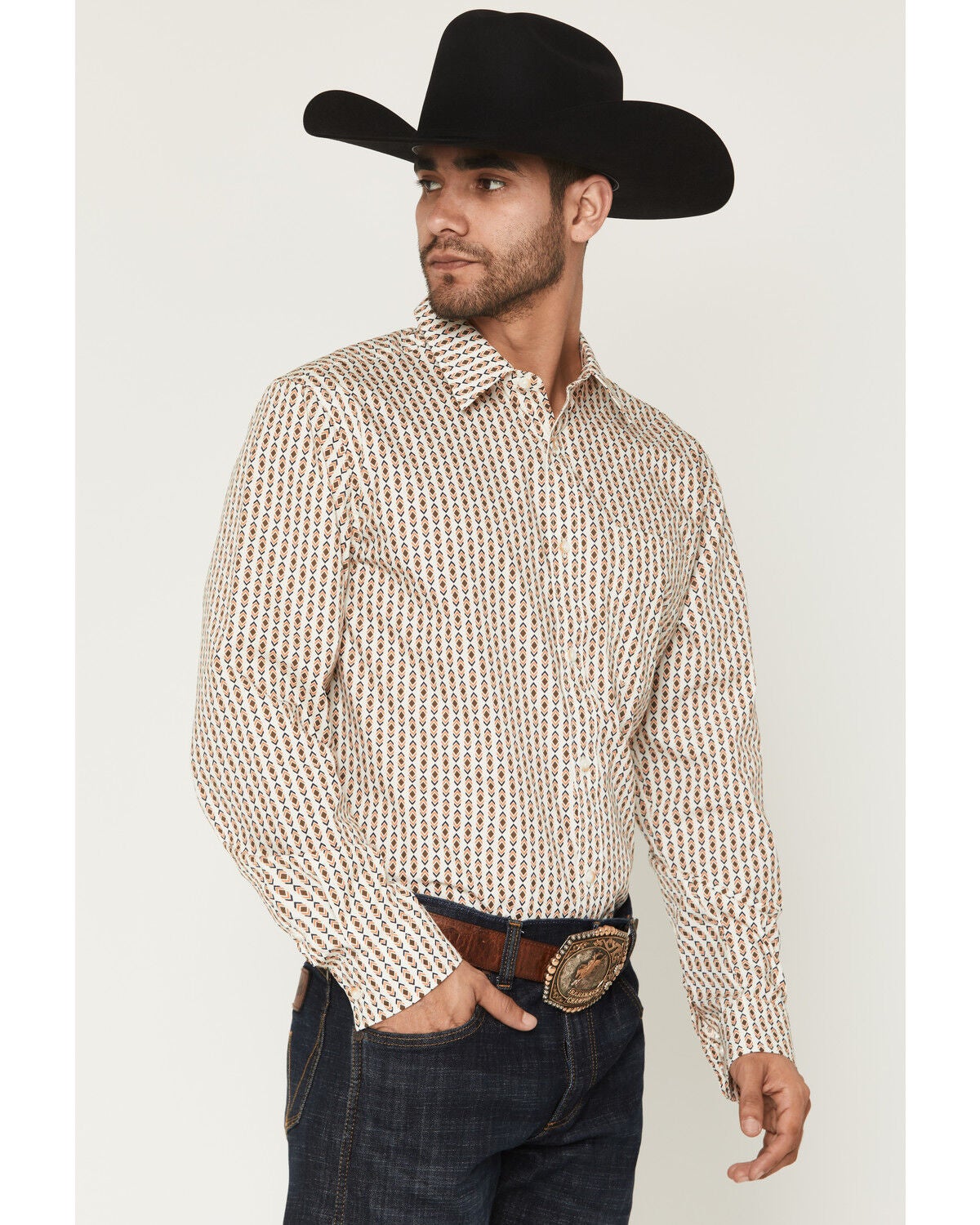 Image #2 - Gibson Trading Co Men's Arrowline Geo Stripe Print Long Sleeve Button-Down Western Shirt, White, hi-res